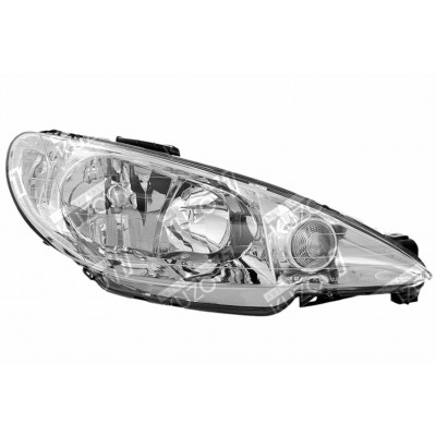 Передняя фара (правая) Прозрачный, Двухламповая, DEPO для PEUGEOT 206 2003-2009 - фото