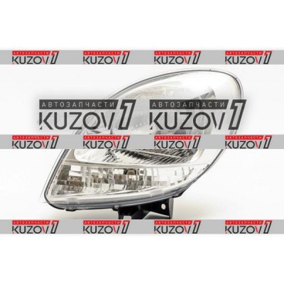 Передняя фара (левая) Хром, С Белым Поворотом, DEPO для RENAULT KANGOO 2003-2008 - фото